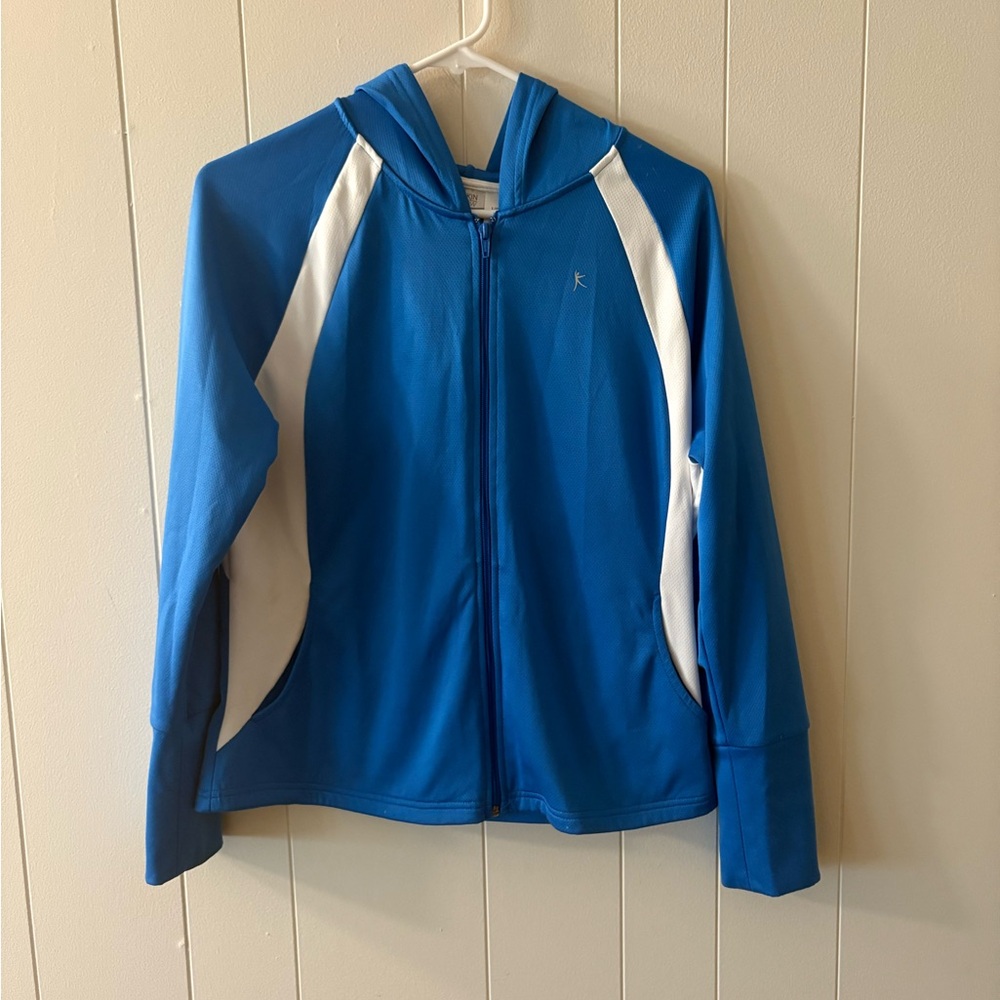Danskin Now Blue and White Hoodie Womens Large full zip sporty top